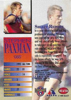 1996 Select AFL #203 Stephen Paxman Back